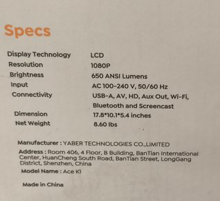 Proyector Yaber Ace K1 1080P