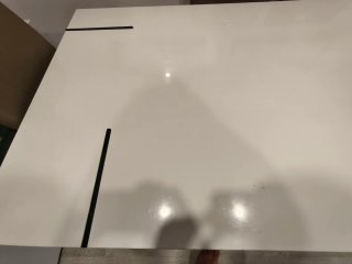 Mesa comedor blanca lacada patas cristal