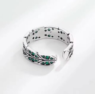 Anillo Plata 925 Ajustable con Circonitas Verdes