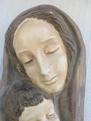 Quadro Virgem Maria com Menino em Terracota