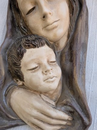 Quadro Virgem Maria com Menino em Terracota