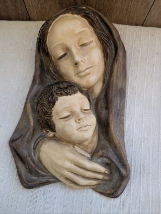 Quadro Virgem Maria com Menino em Terracota