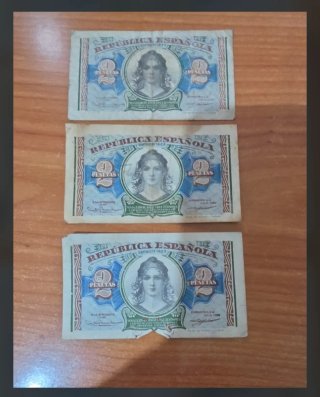 Lote 3 Billetes 2 Pesetas República Española 1938