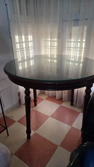 Mesa redonda antigua madera y cristal