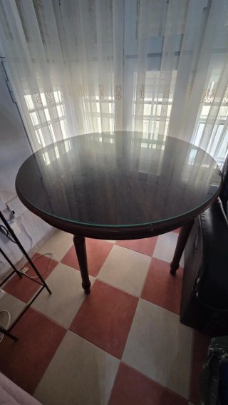 Mesa redonda antigua madera y cristal