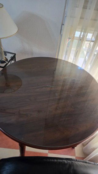 Mesa redonda antigua madera y cristal