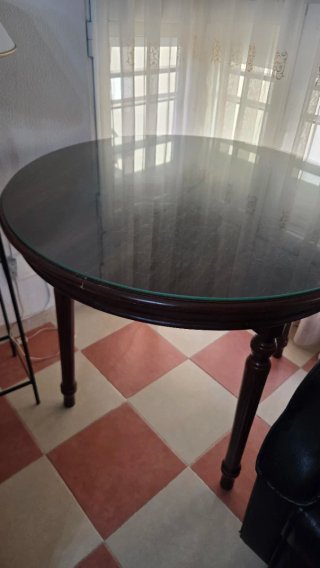 Mesa redonda antigua madera y cristal