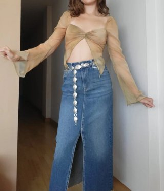 Top Bershka manga larga verde y amarillo Talla S