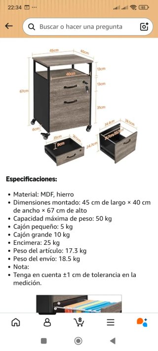 Cajonera  Archivador Oficina con Ruedas y carpetas