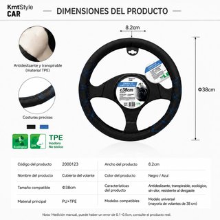 Funda Volante Coche 38cm Negro/Azul