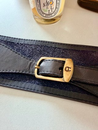 Cinturón Aigner Piel Gris Vintage 80s