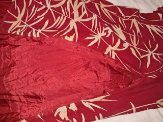 Vestido largo estampado rojo y beige