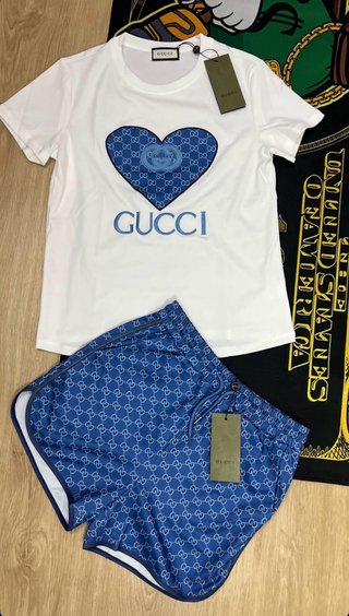 Conjunto Gucci Mujer Corazón Azul y Blanco