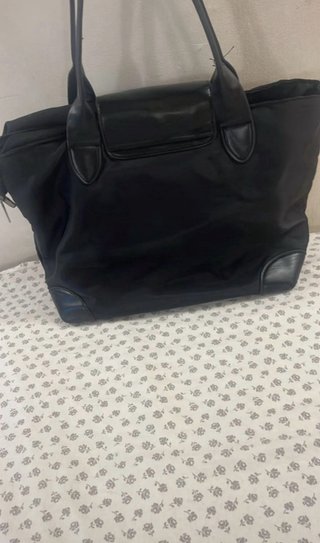 Borsa tote nera in tessuto e pelle