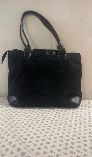 Borsa tote nera in tessuto e pelle