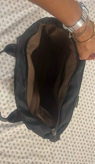 Borsa tote nera in tessuto e pelle