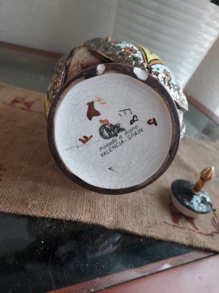 Tetera española cerámica dorada y verde
