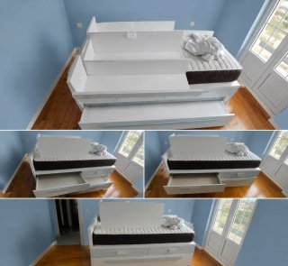 Armario, cama nido y baldas de habitación infantil