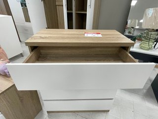 Cómoda 4 cajones madera y blanco