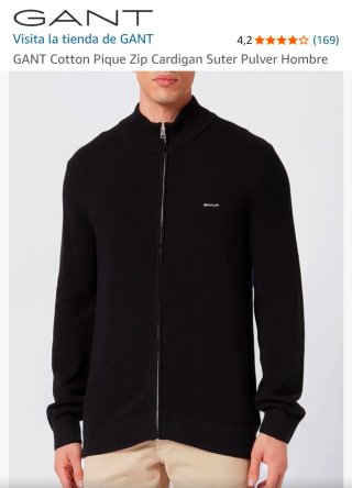 GANT Cardigan Pique Zip Negro Hombre