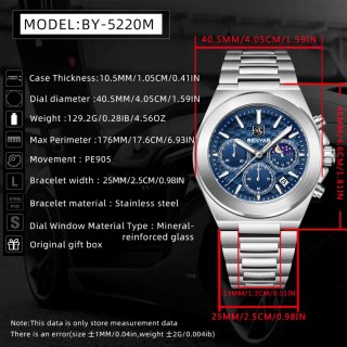 Reloj Benyar Hombre Cronógrafo Azul y Plateado