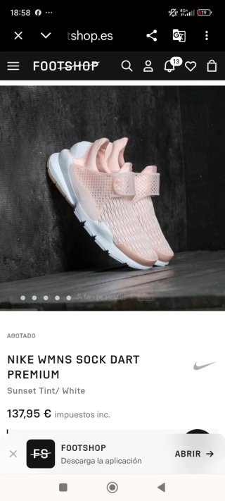 Zapatillas Nike Niña WMNS Sock Dart 36