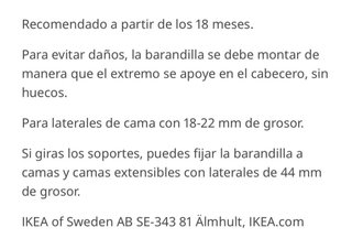 Barrera Cama Ikea Universal