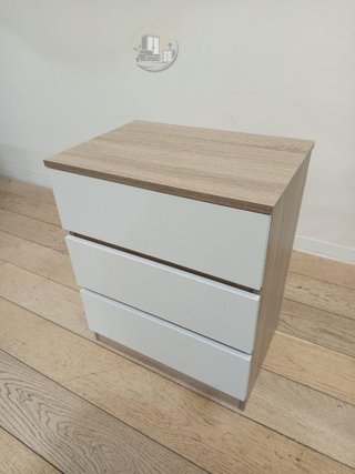 Mesita de Noche Moderna (Blanco/Madera)