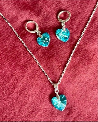 Colgante y pendientes plata 925 corazón