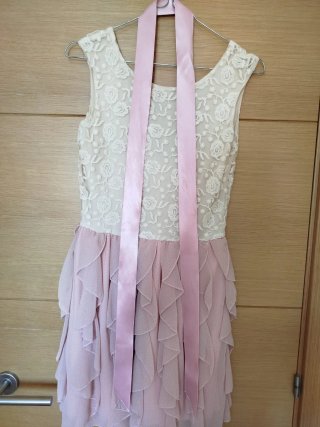 Vestido Maribel Ruiz blanco y rosa talla M