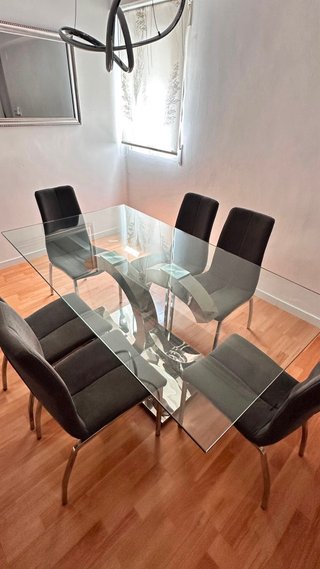 Mesa Comedor Cristal Chanel + 6 Sillas
