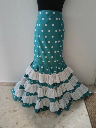Falda flamenca lunares turquesa y blanco