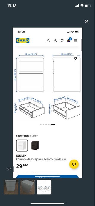 Mesa de noche Ikea Kullen blanca