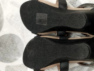 Sandalias cuña negras tiras hebillas T37