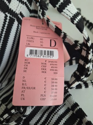 Bikini Hunkemöller T-95D Negro/Blanco Nuevo