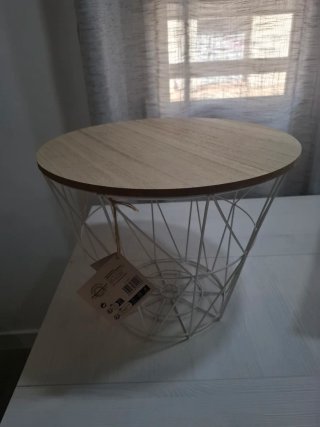 Mesa auxiliar redonda madera y metal