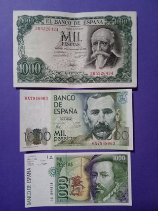 3 Billetes 1000 Pesetas Antiguos 1971, 1979, 1992