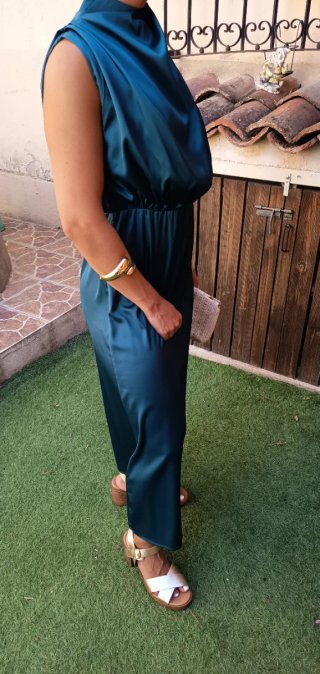 Vestido largo verde azulado