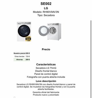 Secadora LG RH90V9AV3N Blanca