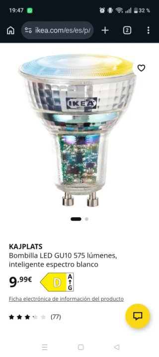 Lámpara de techo Ikea 3 focos + 3 bombillas