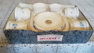 Juego 6 Tazas y Platos Arcopal Flores Azules