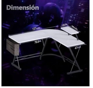 Mesa de escritorio en L blanca y negra