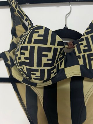 Fendi bikini beige e nero taglia M