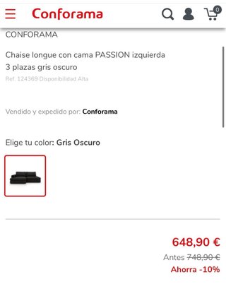 Sofá Chaise Longue PASSION Izquierda 3 Plazas