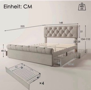 Cama doble beige con cajones