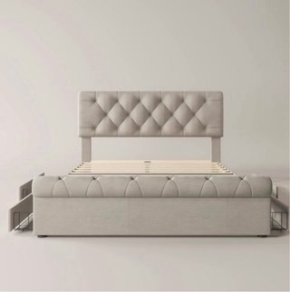 Cama doble beige con cajones