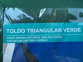 Toldo Vela Triangular Verde 3x3.6x3.6m NUEVO