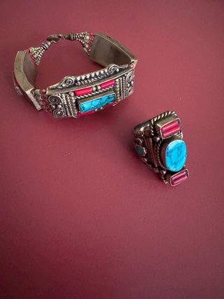 Pulsera y Anillo Turquesa y Roja