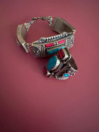 Pulsera y Anillo Turquesa y Roja