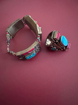 Pulsera y Anillo Turquesa y Roja